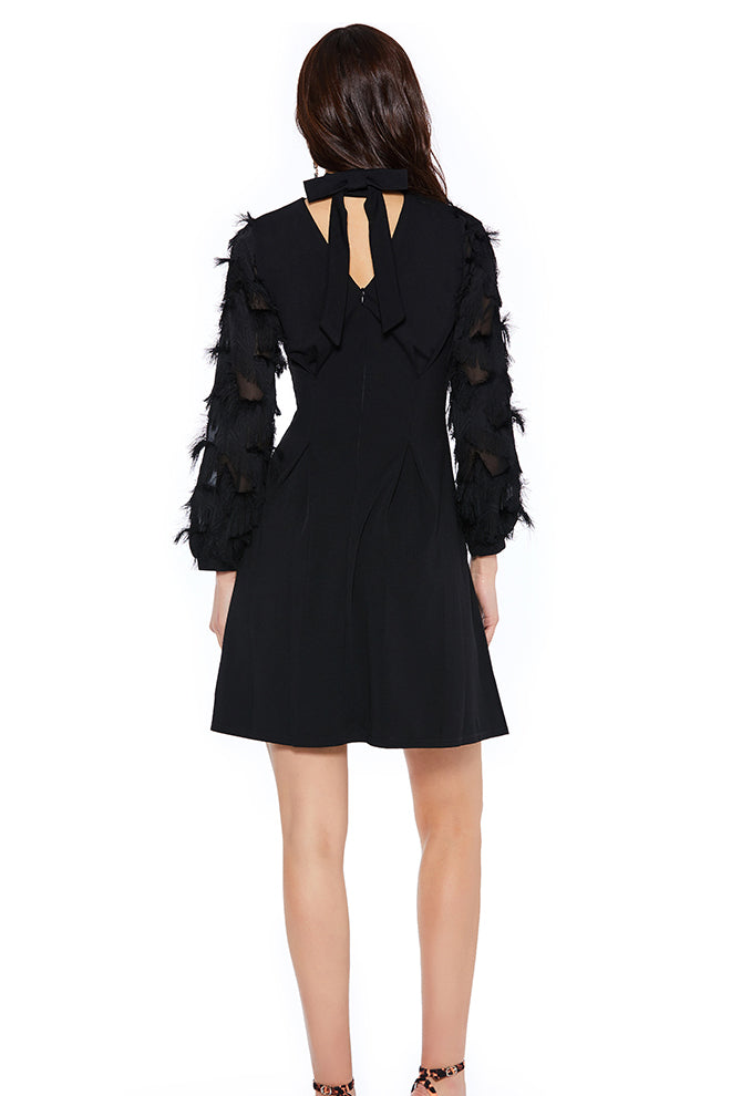 Bowknot Stand Collar A-Line Women'S Long Sleeve Dress