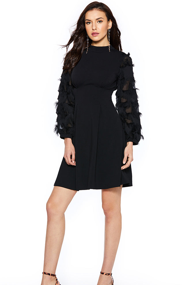 Bowknot Stand Collar A-Line Women'S Long Sleeve Dress