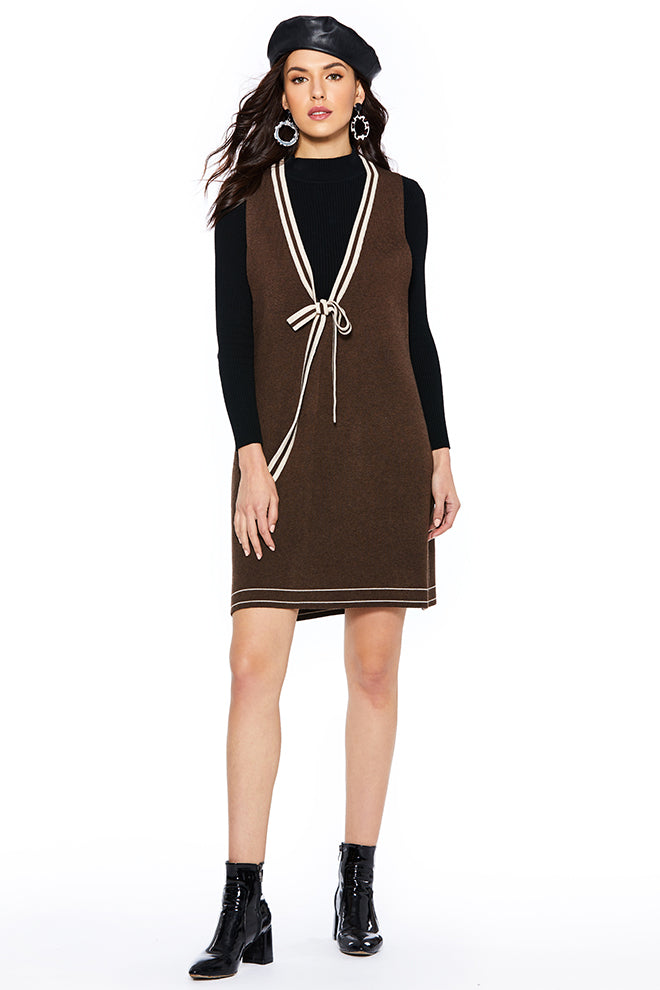Tie-Front Sleeveless Knitted Dress