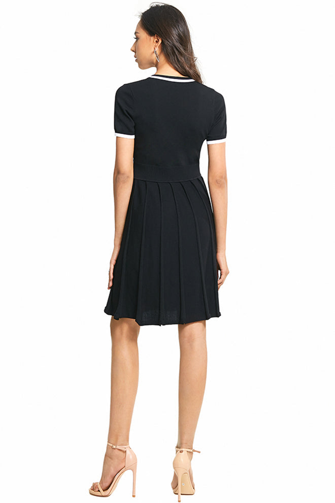 V Neck Pleated Knitting Dress