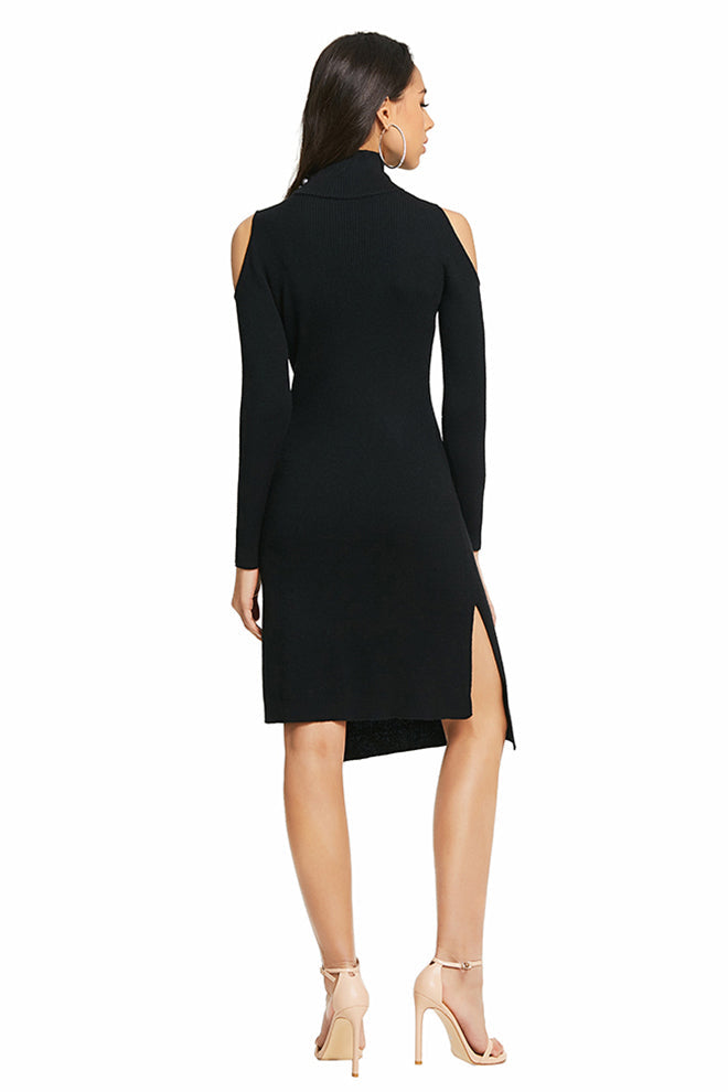 High Neck Side Slit Knitted Dress