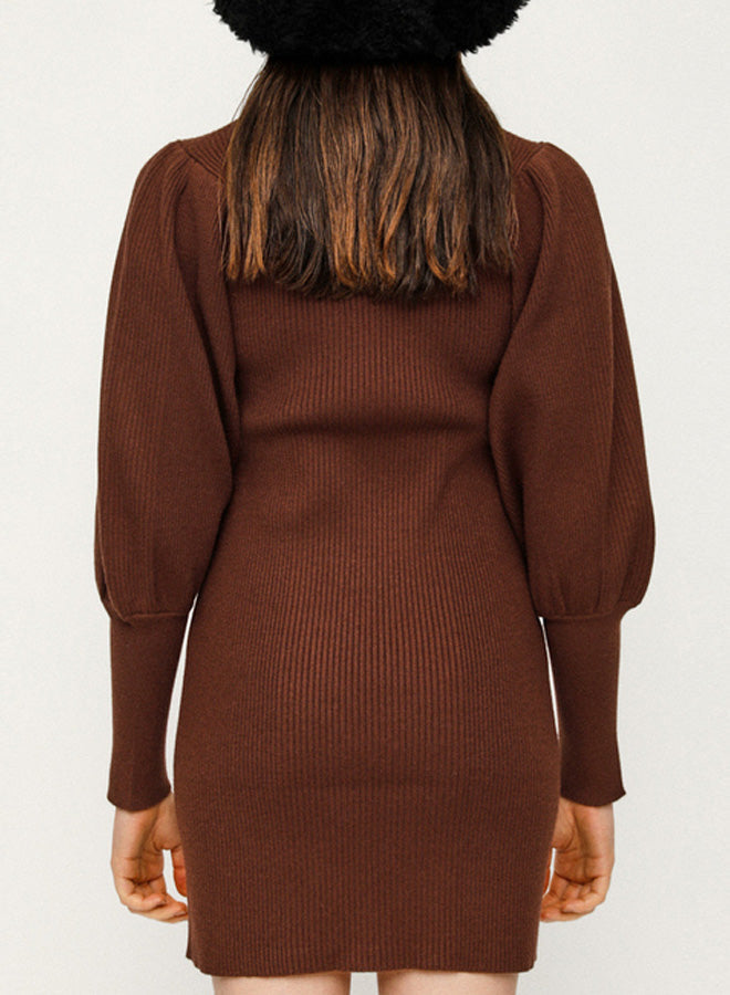 Bubble Sleeve Slim Knit Dress