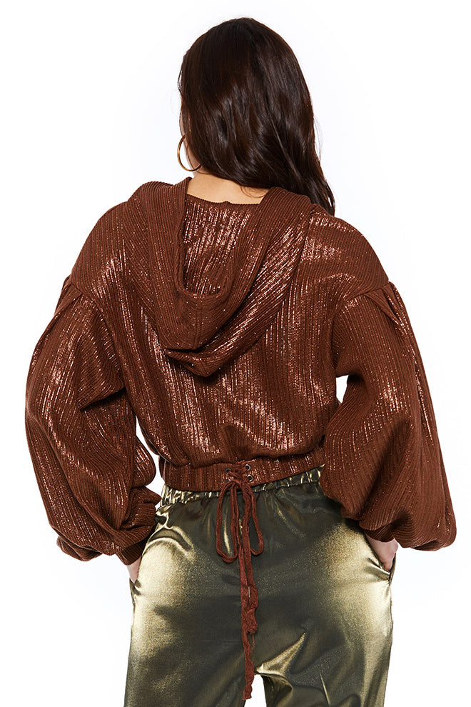 Plain Lace-Up Lantern Sleeve Women'S Hoodie