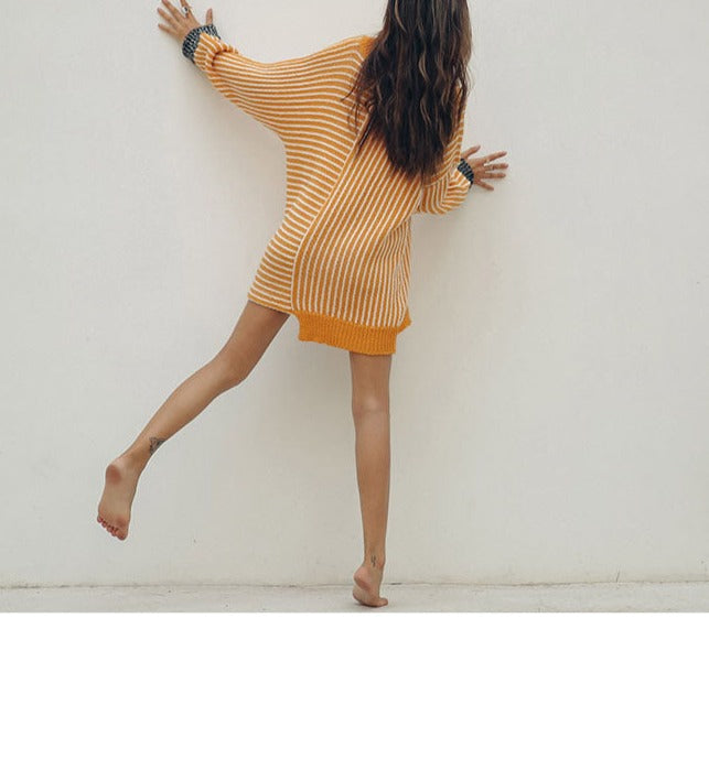 High-Necked Striped Sweater