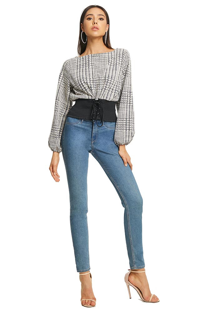 Round Neck Waist Belted Top