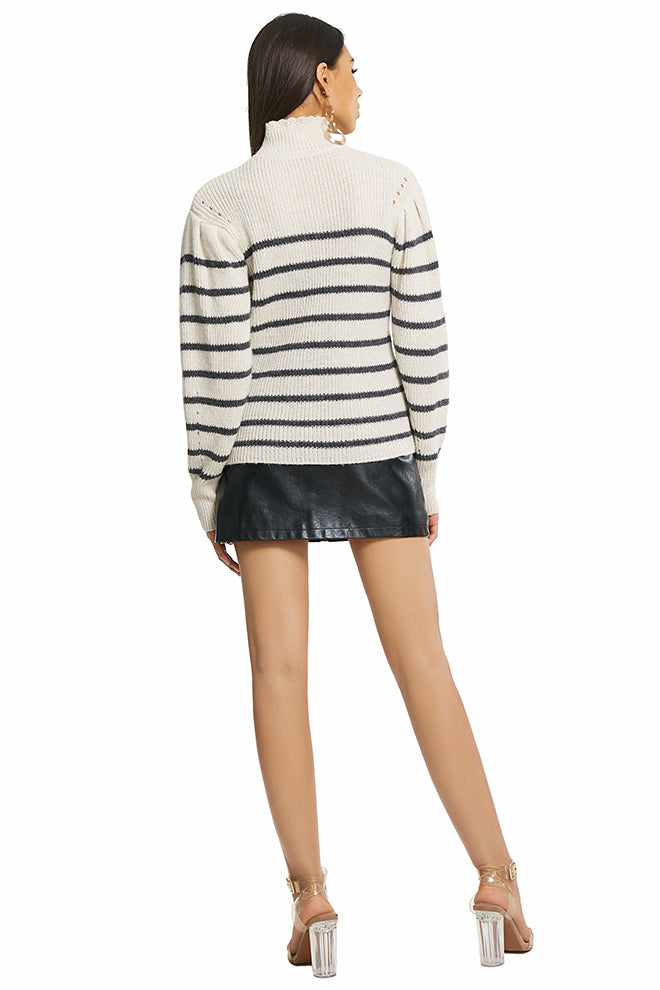 High Neck Striped Wool Top