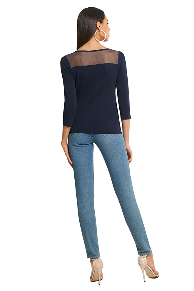 3/4 Sleeve Tulle Neck Knitting Top