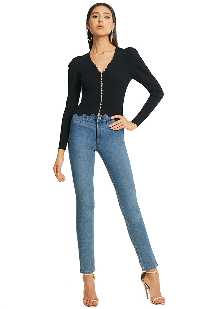V Neck Puff Long Sleeve Top