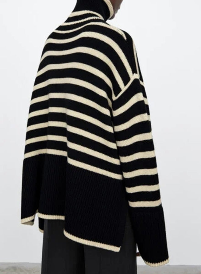 Striped Turtleneck Knit Sweater
