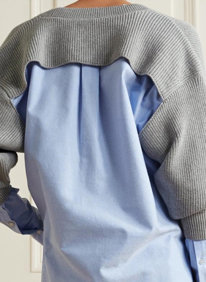 V Neck Stitched Pullover Sweater