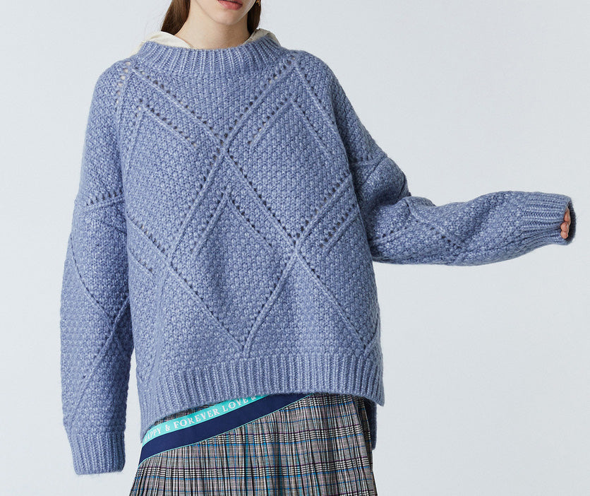 Rhombic Plaid Hollowed Out Sweater