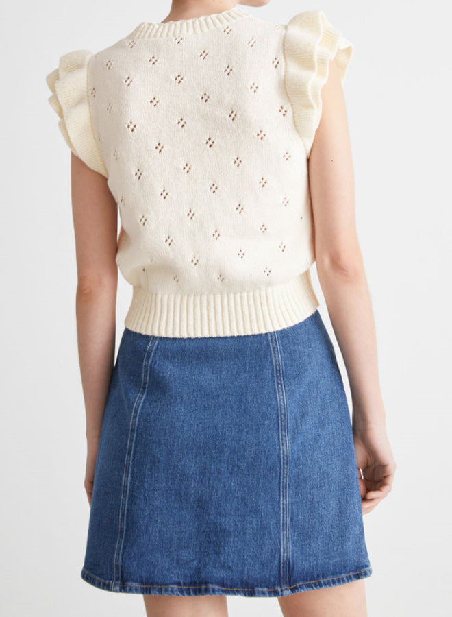Ruffled Hollow Mesh Knitted Vest