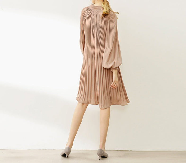 Lantern Sleeve Pleated Dress