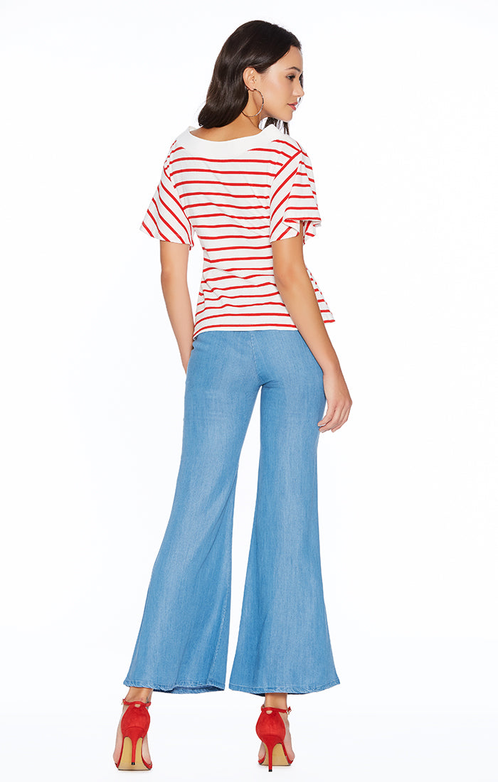 Asymmetric Short Sleeve Stripe Top