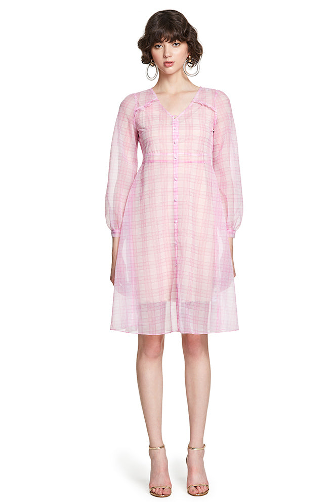 V-Neck Plaid Button-Down Dress