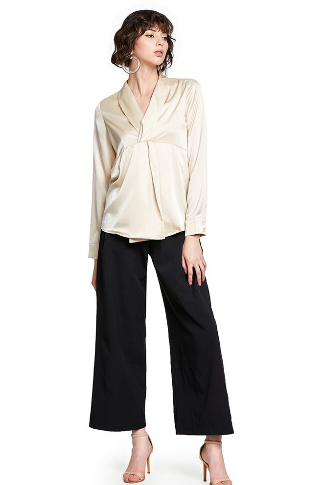Long Sleeve Loose Tie Front Tops