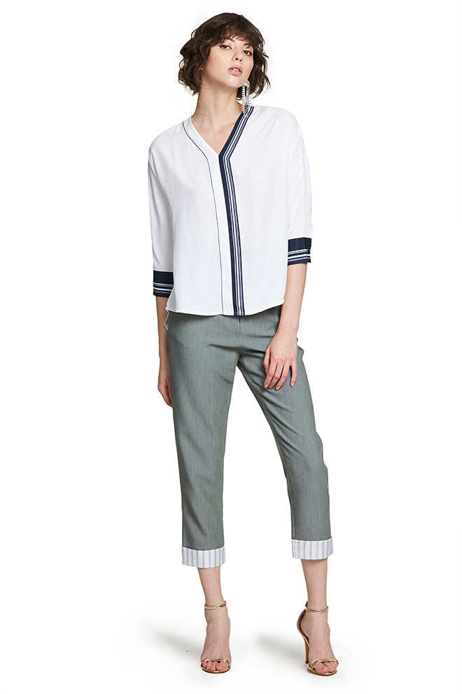 V-Neck Stripe Chiffon Top