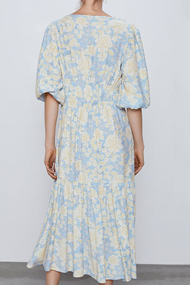 V-Neck Floral Print Dress