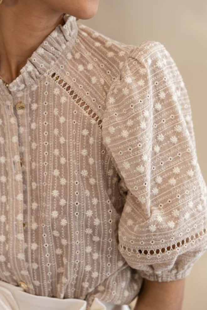 Lantern Sleeve Button Front Top
