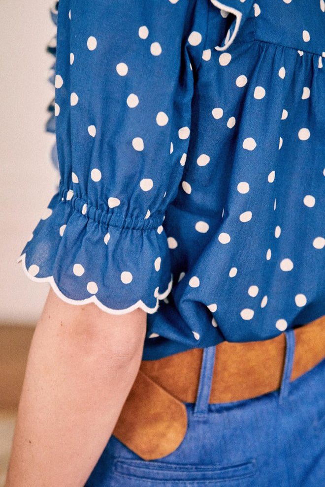 Polka-Dot Snowflake V-Neck Blouse