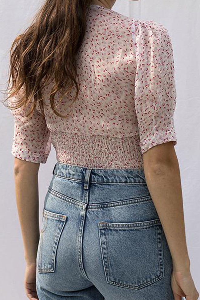 Printed Puff Short Sleeve Crop Top