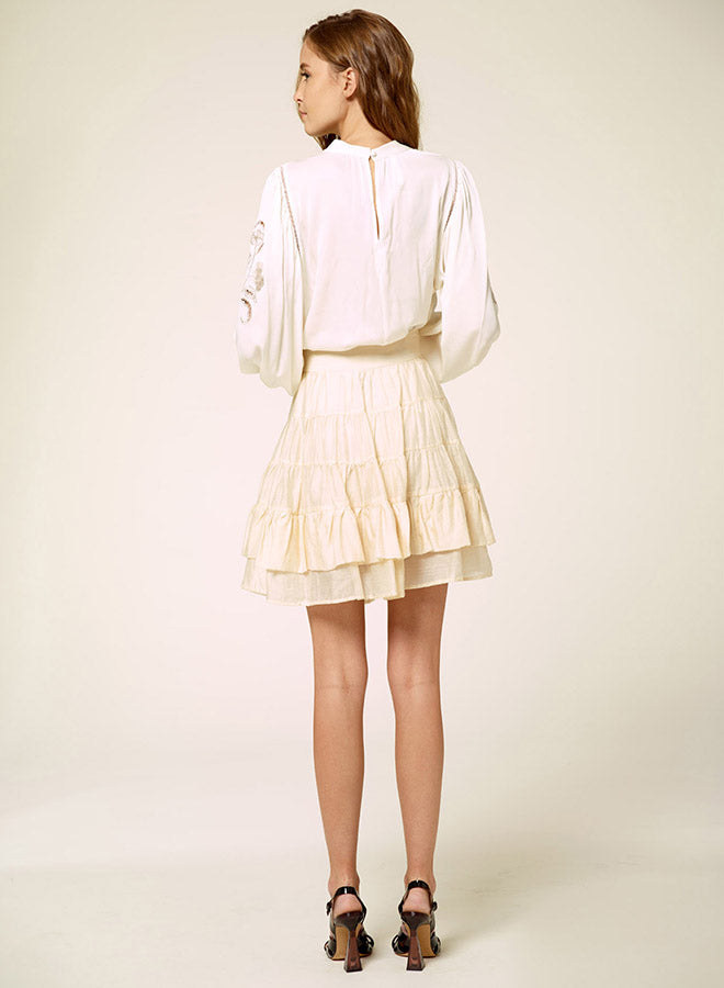 Silk Elastic Embroidered Creme Top