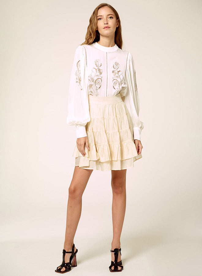 Silk Elastic Embroidered Creme Top