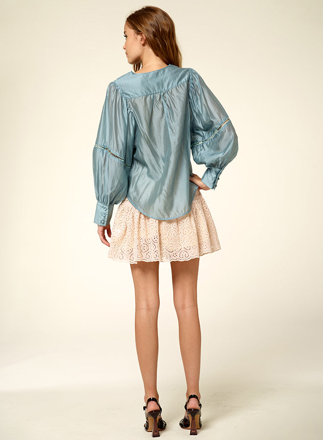 Silk Elastic Embroidered Seafoam Top