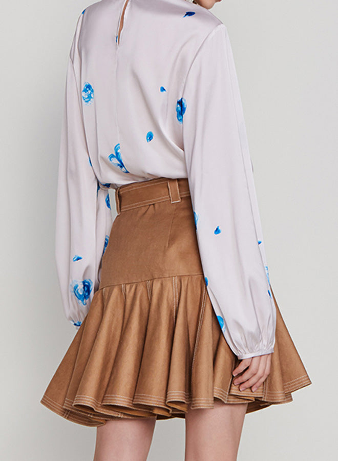 Belted A-Line Pleated Skirt