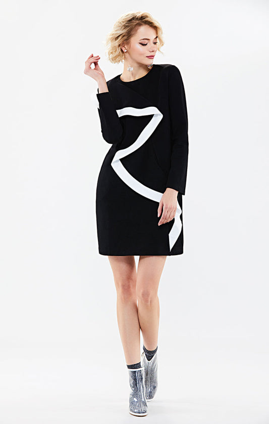 Crew Neck Ruffled Trim Dress
