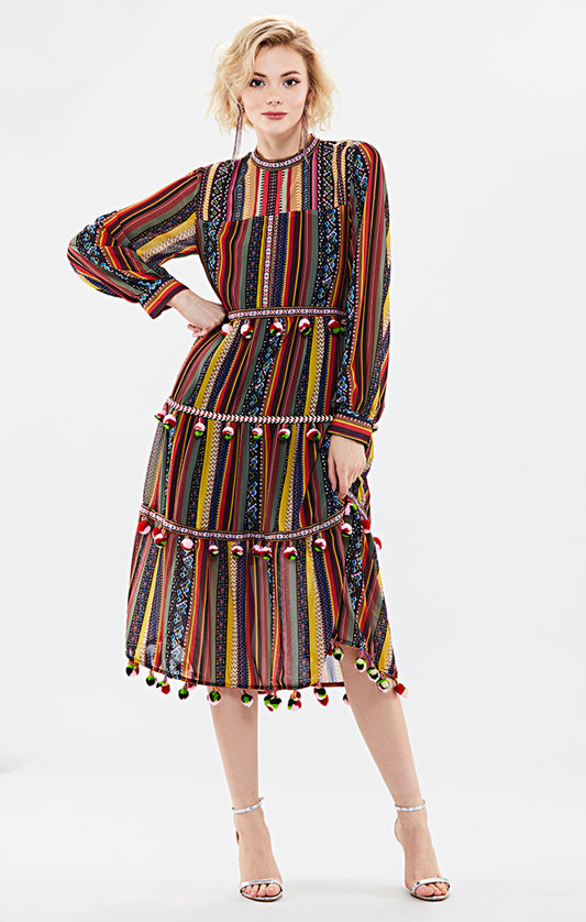 Long-Sleeve Striped Dress