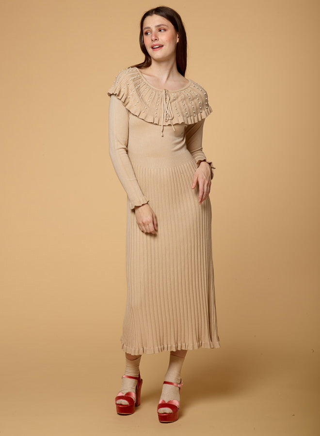 Off The Shoulder Knitted Pleated Dress