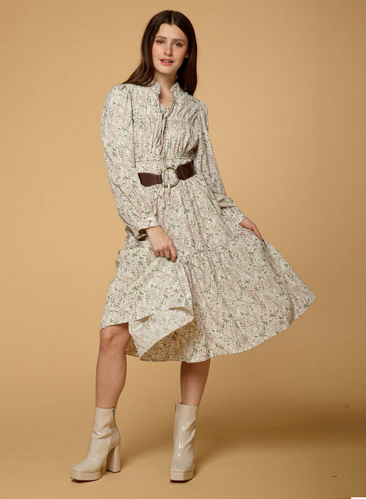 Lantern Sleeve Chiffon Floral Dress