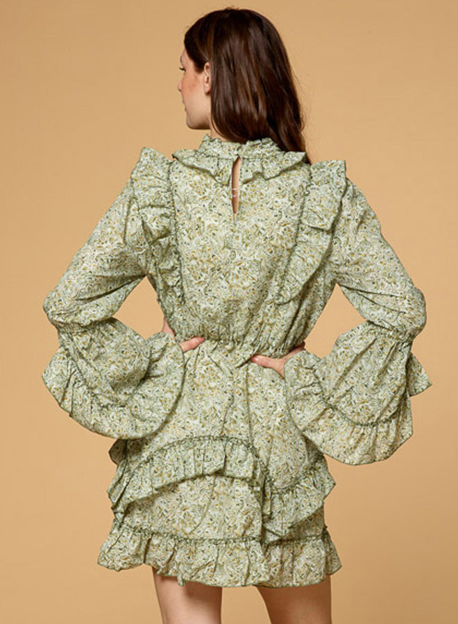 Ruffle Flower Print Chiffon Dress