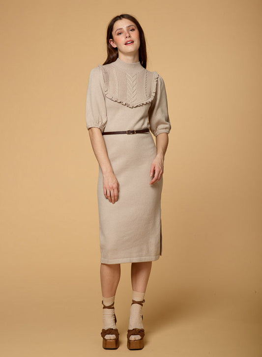 Pullover Ruffle Slit Knitted Dress