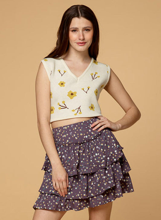 Floral High Waist Pleated Skirt