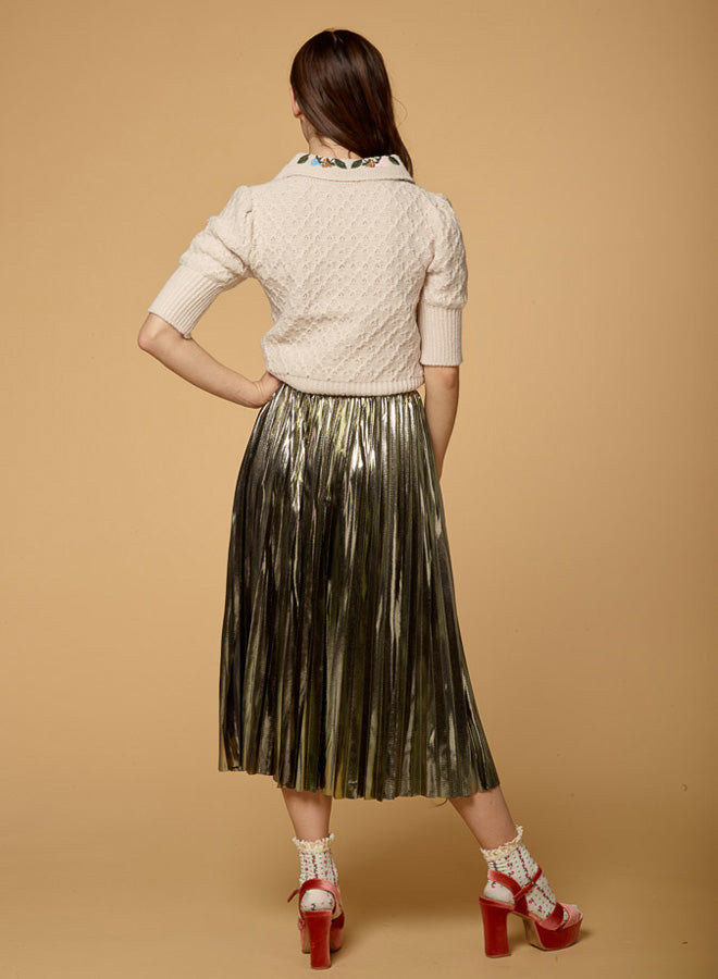 Shiny Pleated Long Maxi Skirt