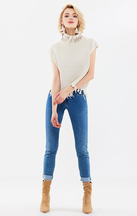 High-Collar Tassel Knitted Vest