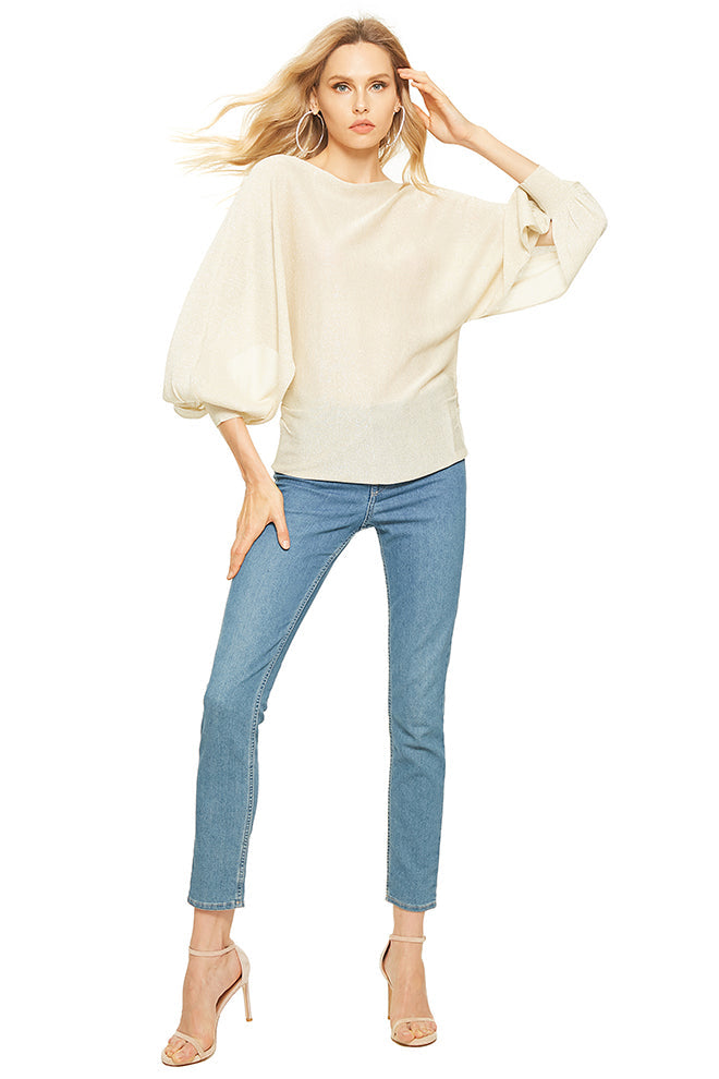 Off The Shoulder Lantern Sleeve Knitted Top
