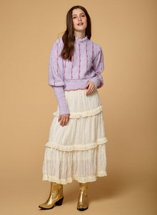 Lantern Sleeve Pullover Embroidered Sweater