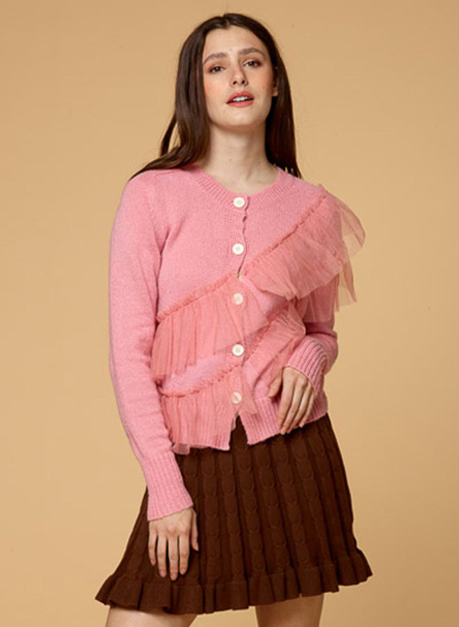 Pleated Ruffled Thin Knitted Cardigan