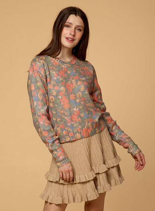 Flower Pattern Knitted Sweater