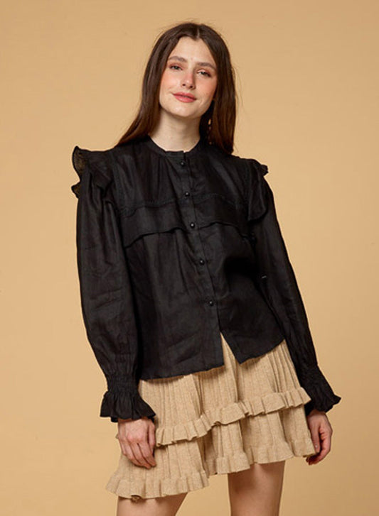 Ruffle Crew Neck Long Sleeve Shirt