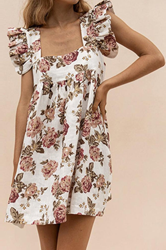 Square Collar Floral Printed Dress