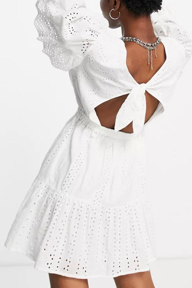 Puff Sleeve Mini Cut Out Dress