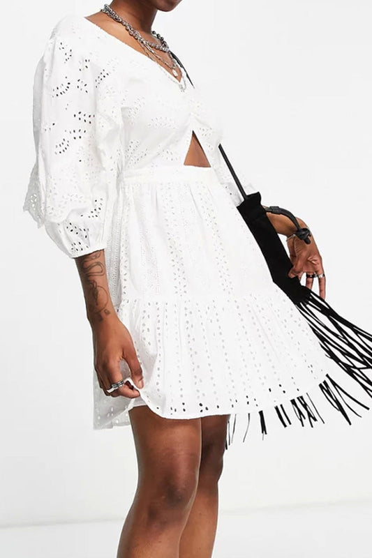 Puff Sleeve Mini Cut Out Dress