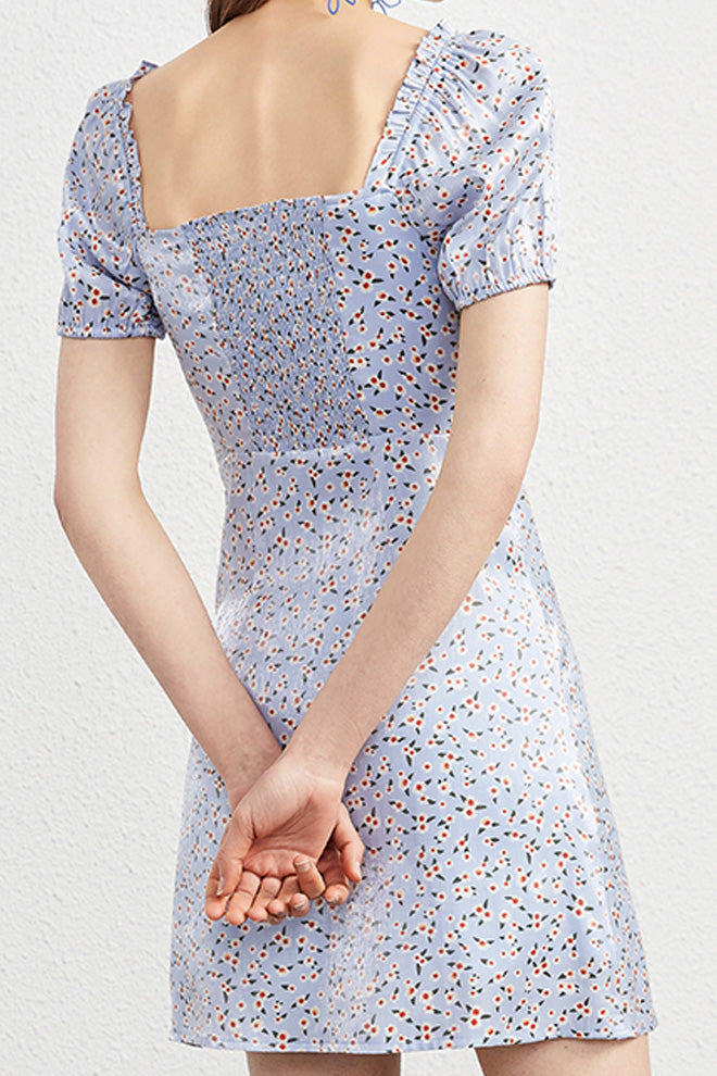 Short Puff Sleeve Floral Print Dress