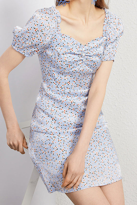 Short Puff Sleeve Floral Print Dress