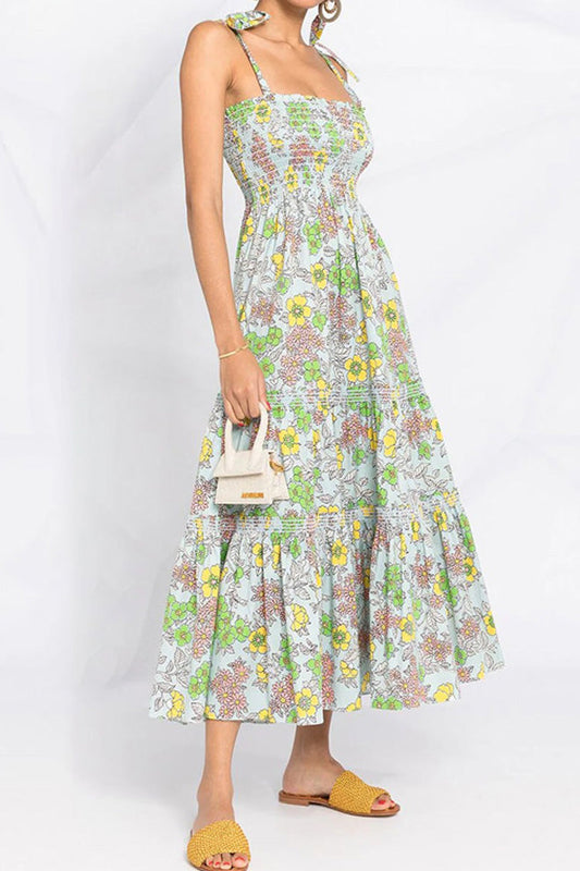 Floral Print Tie Up Slip Long Dress