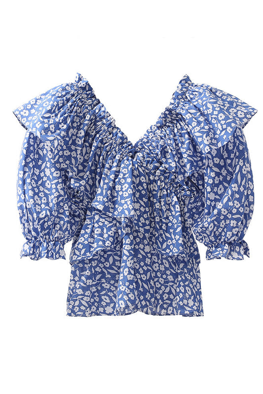 V Neck Floral Print Short Sleeve Top